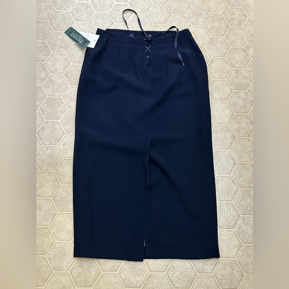 Y2K Vtg Women’s 8 Petite Navy Blue Worsted Wool Lauren Ralph Lauren Skirt NWT